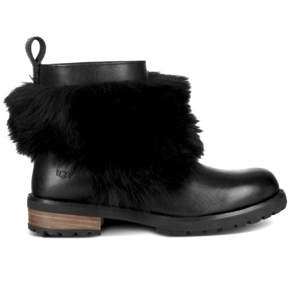 EUC [UGG] RARE Otelia Black Leather Round Toe Ankle Fur Booties Women’s Sz 6 - Picture 2 of 11